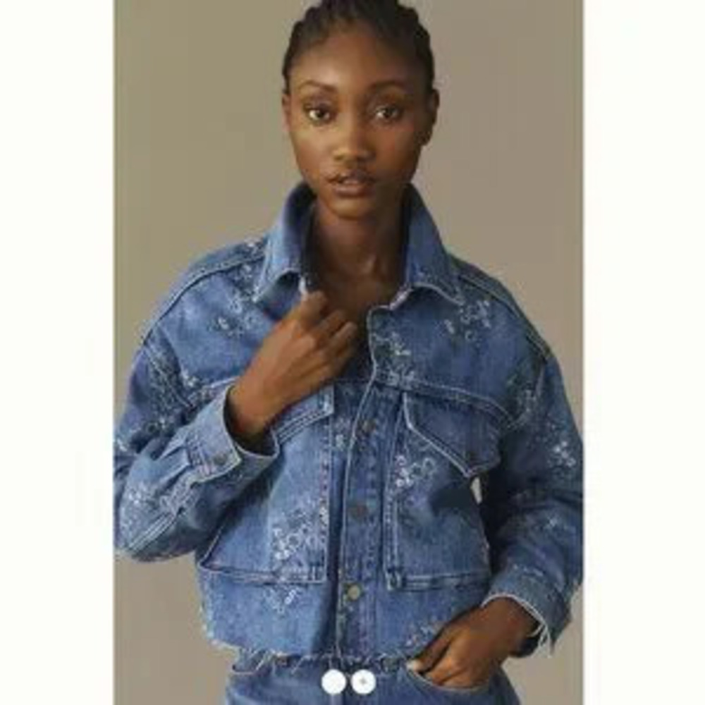 Pilcro Embroidered Utility Denim Jacket Large PEtite NWT